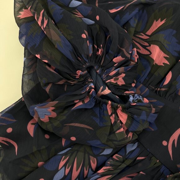 Ted Baker Stephanie Floral Print Blouse Size 4 Keyhole Detail Sheer Long Sleeve - Picture 4 of 16
